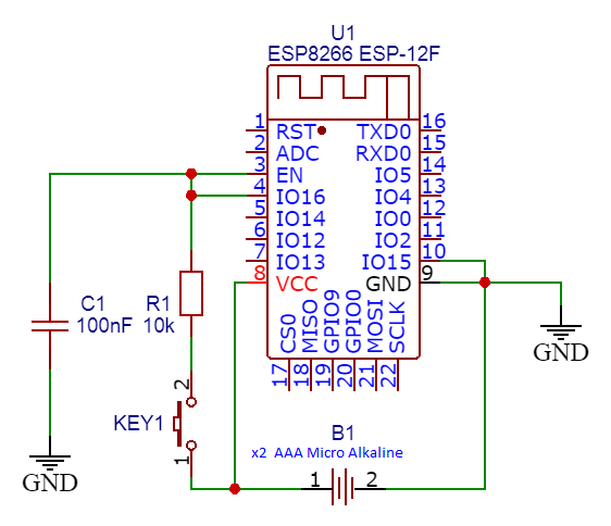 ESP8266 Amazon Alexa doorbell DIY circuit diagram deep sleep battery operation 4uA